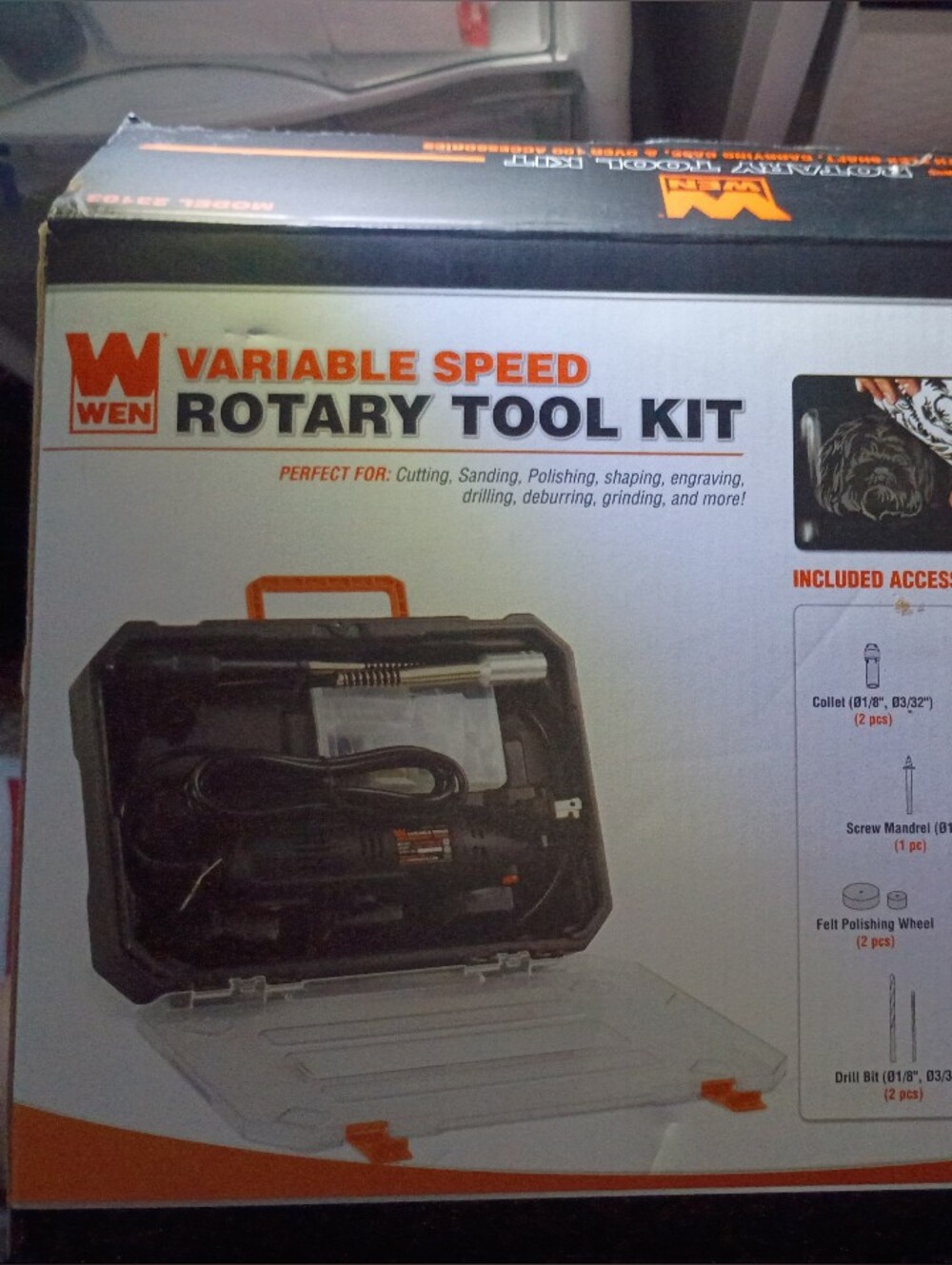 WEN Rotary Tool Kit in White and Orange Packaging